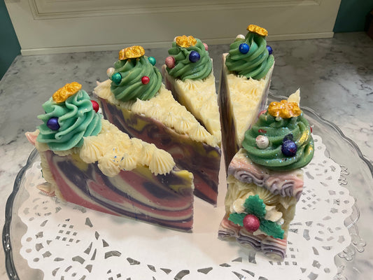 Cut slices of Christmas Tree soap cake