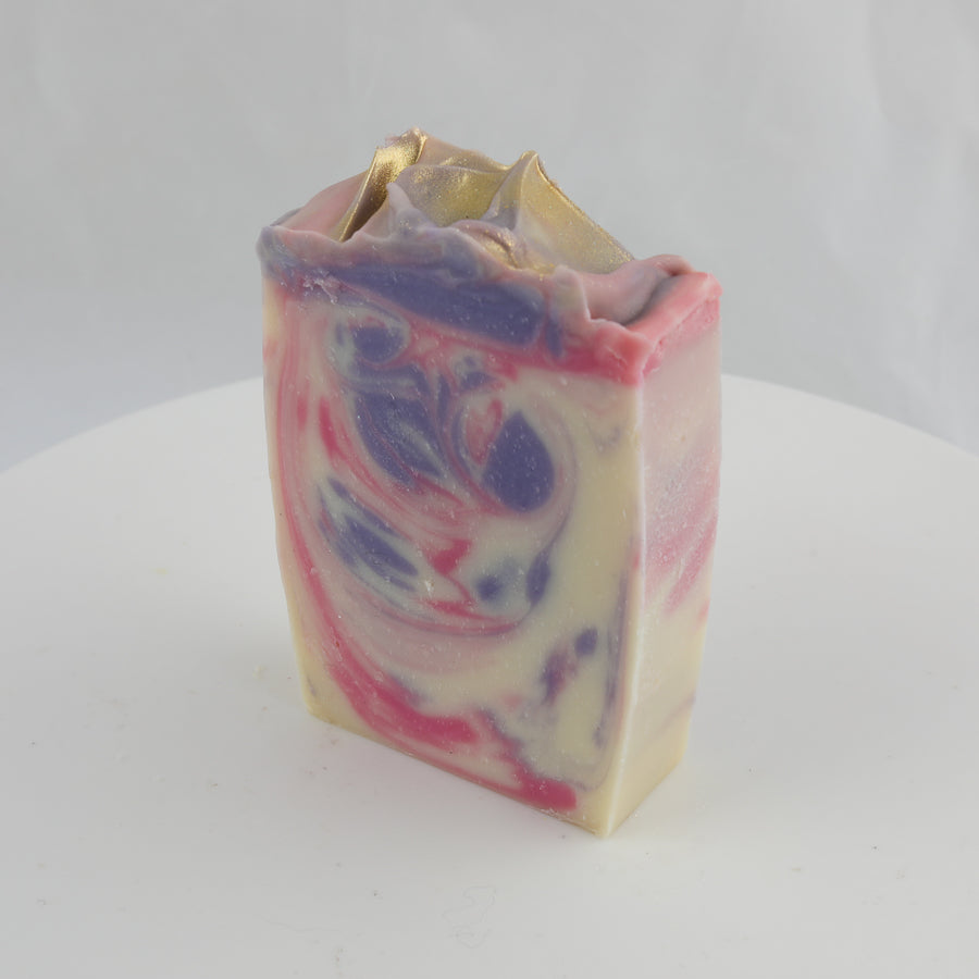 purple, pink, cream and gold swirl bar of soap