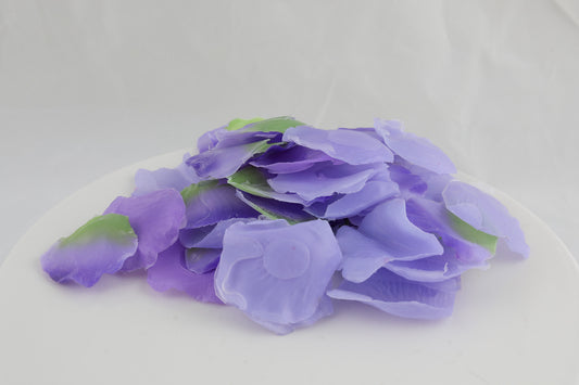 soap shaped as flower petals in green and purle