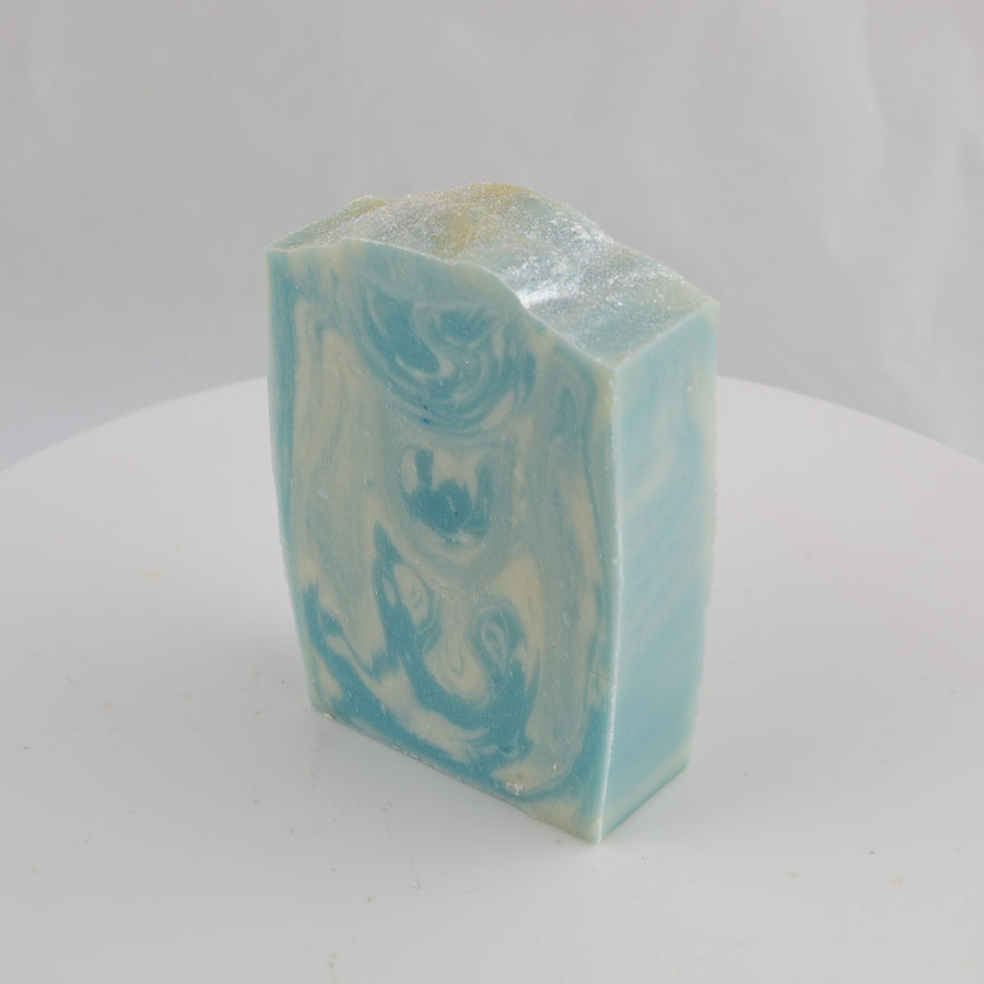 cream and blue swirl bar of soap