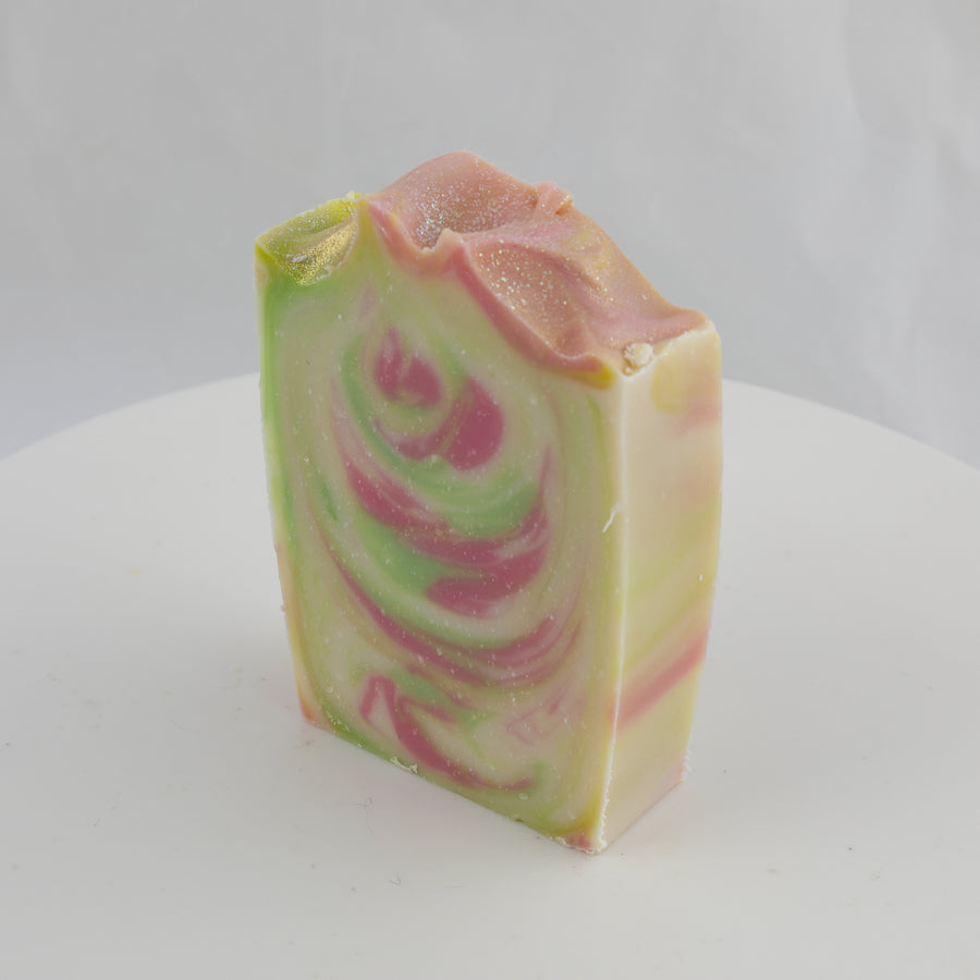 green, cream and pink swirl bar of soap