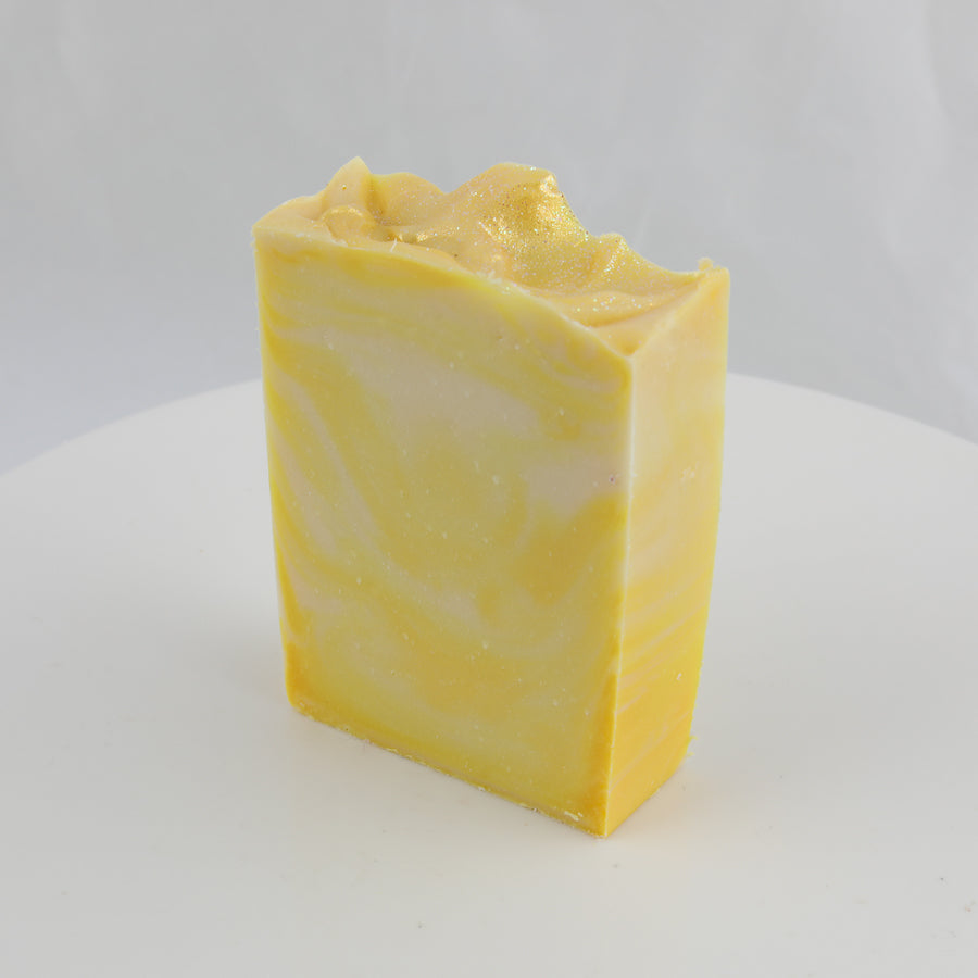 cream and yellow swirl bar of soap
